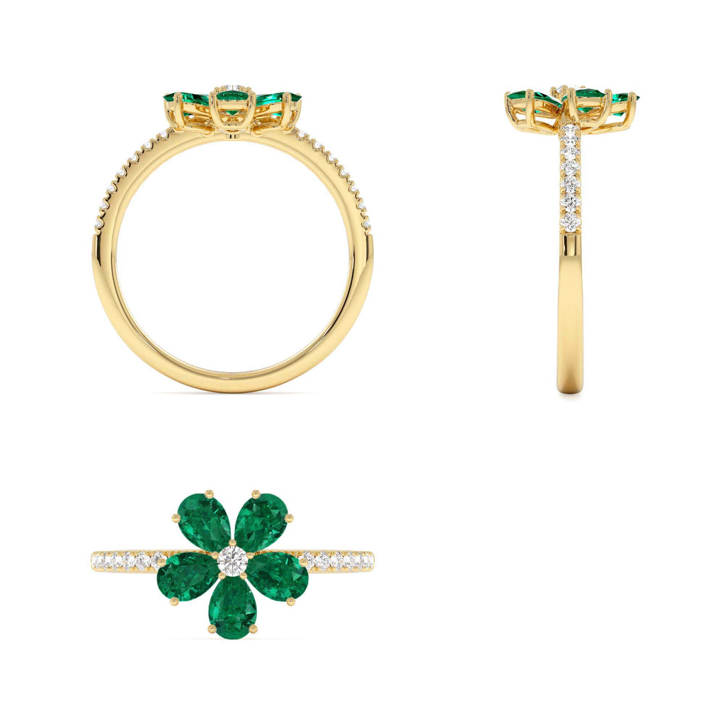 Five-Leaf Emerald and Diamond Ring in 14K Gold — view 3