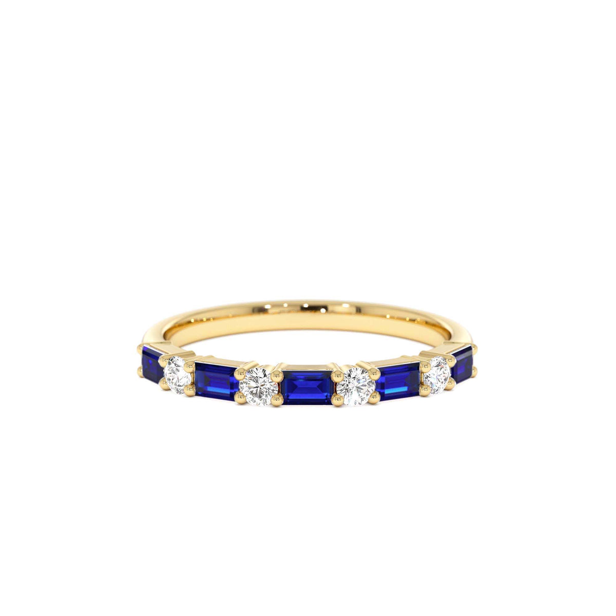 Sapphire and Diamond Prong Setting Ring in 14K Gold — view 1