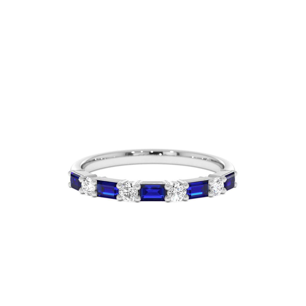 Sapphire and Diamond Prong Setting Ring in 14K Gold — view 4