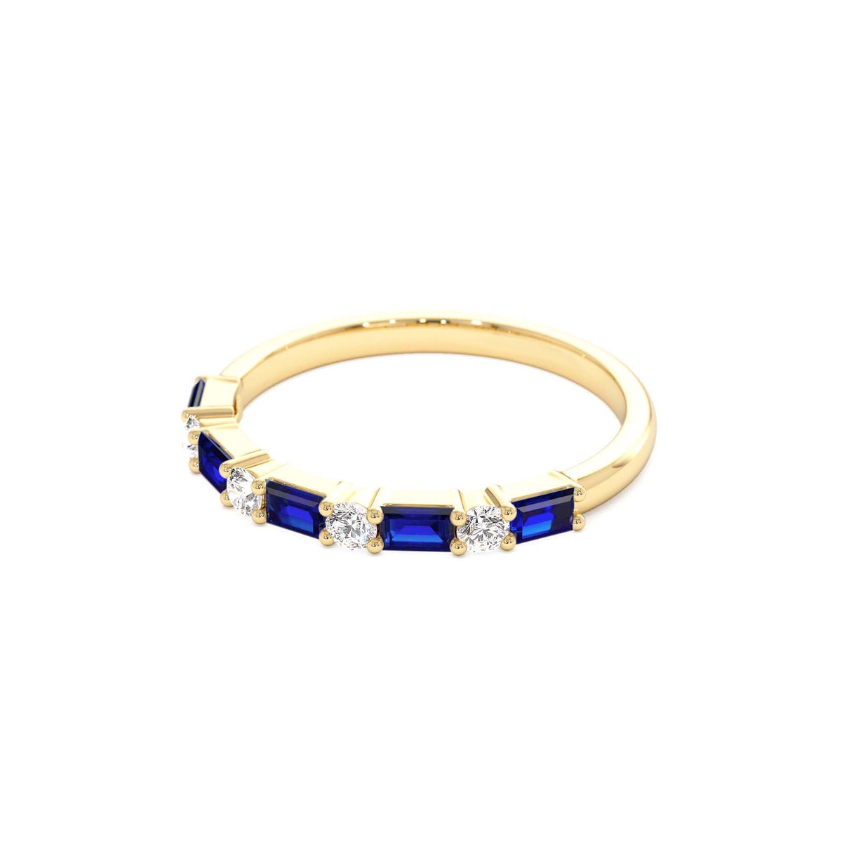 Sapphire and Diamond Prong Setting Ring in 14K Gold — view 2