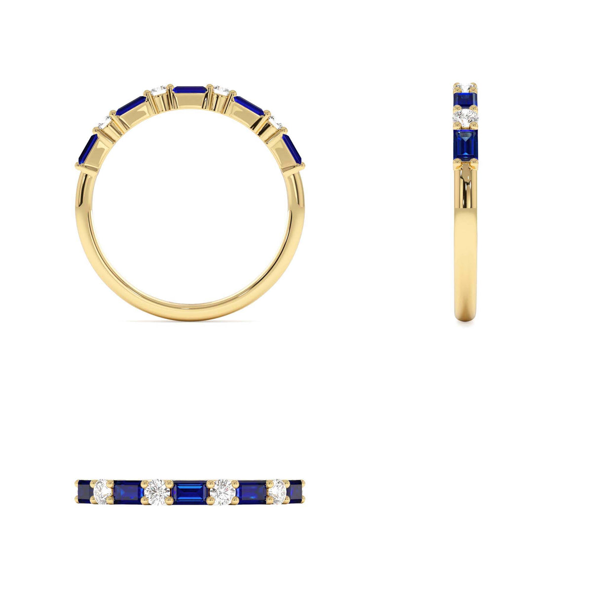 Sapphire and Diamond Prong Setting Ring in 14K Gold — view 3