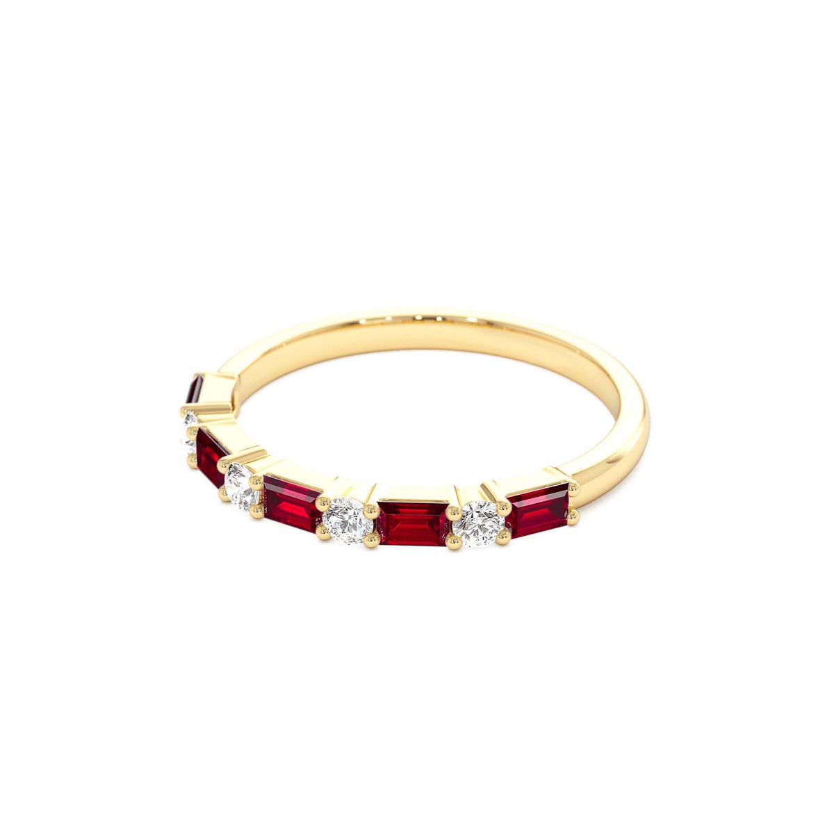 Ruby and Diamond Prong Setting Ring in 14K Gold — view 2