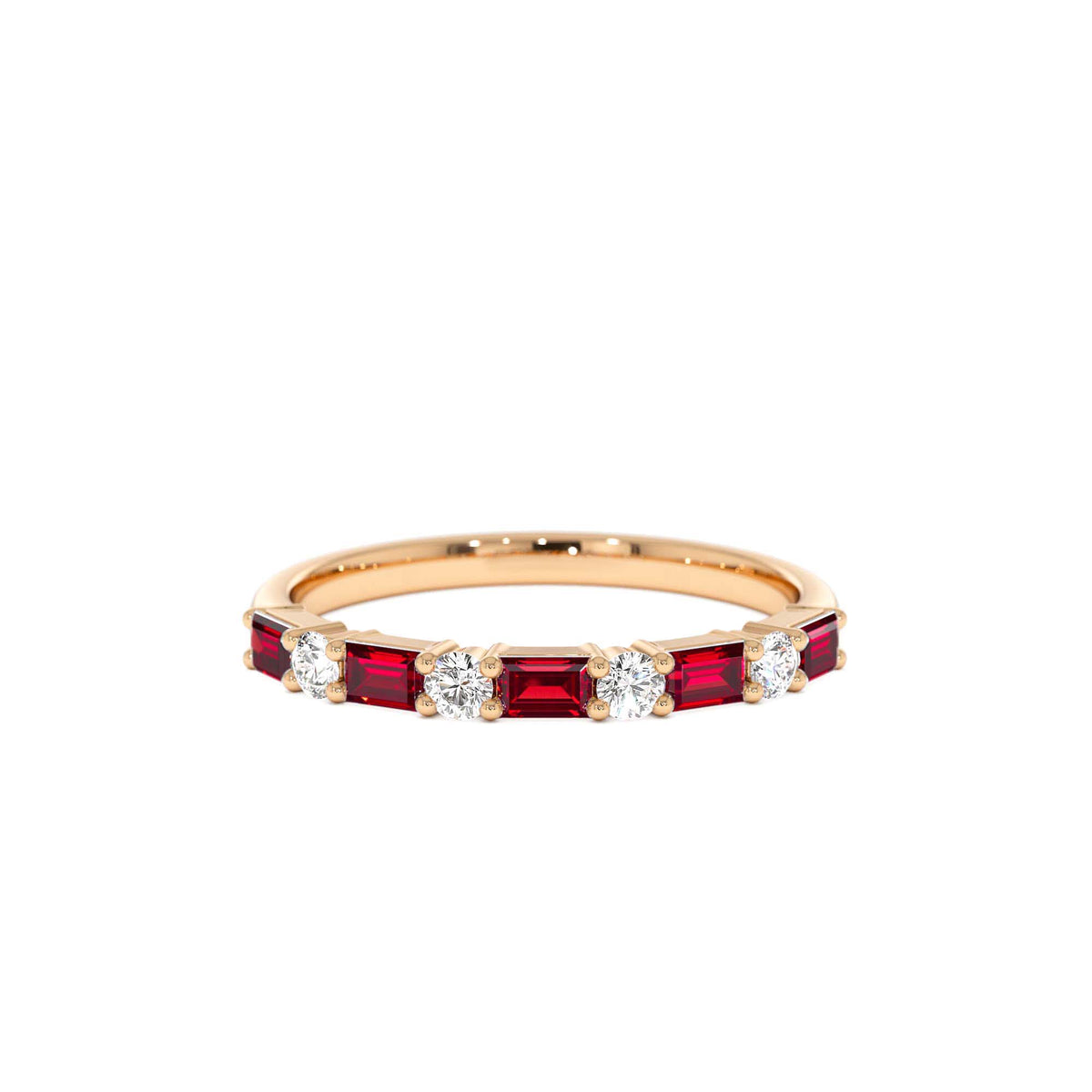 Ruby and Diamond Prong Setting Ring in 14K Gold — view 5
