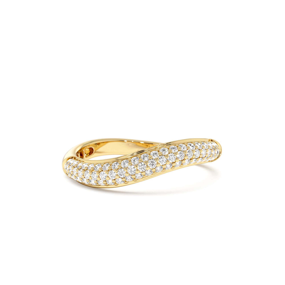 Three Row Diamond Pave Wave Ring in 14K Gold — view 1