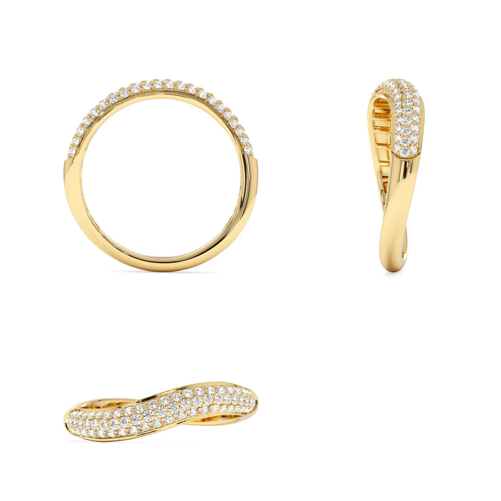 Three Row Diamond Pave Wave Ring in 14K Gold — view 3