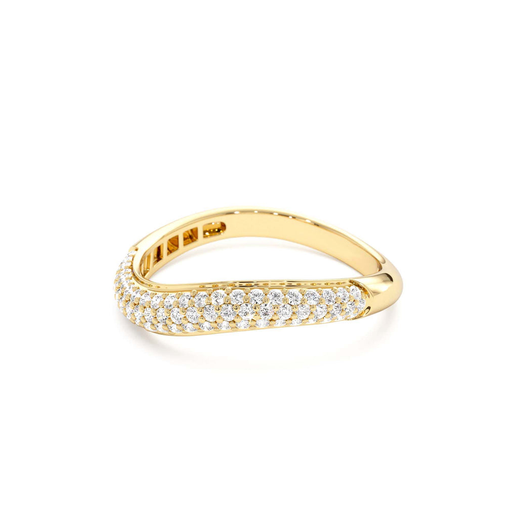 Three Row Diamond Pave Wave Ring in 14K Gold — view 2