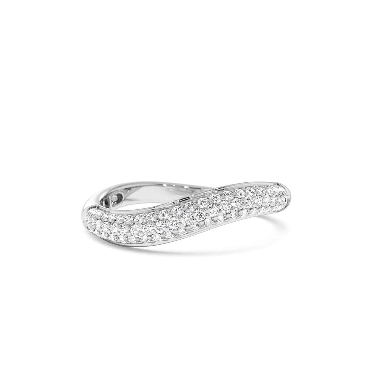 Three Row Diamond Pave Wave Ring in 14K Gold — view 4
