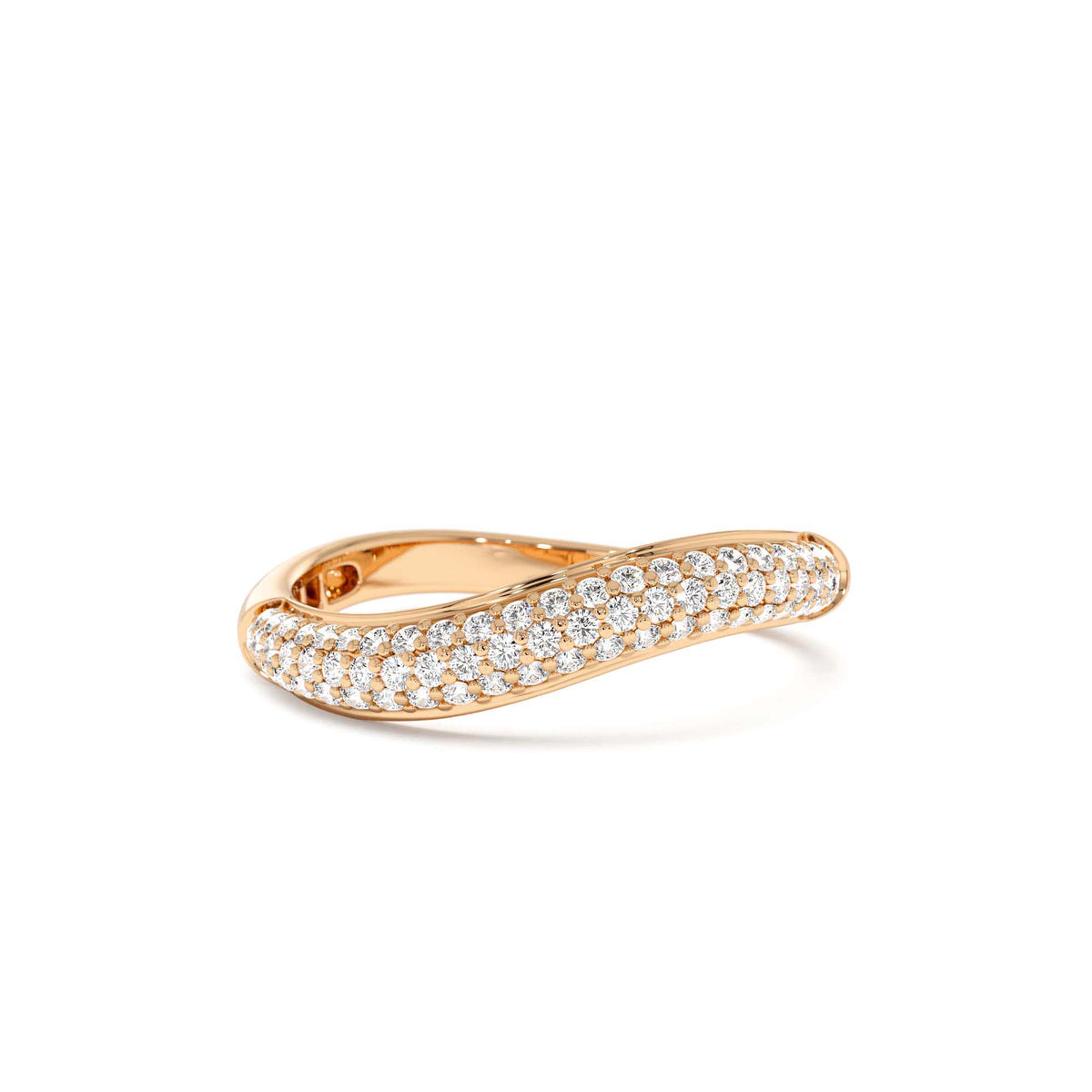 Three Row Diamond Pave Wave Ring in 14K Gold — view 5