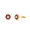 Bezel Setting Ruby Flower Diamond Studs in 14K Gold — view 1