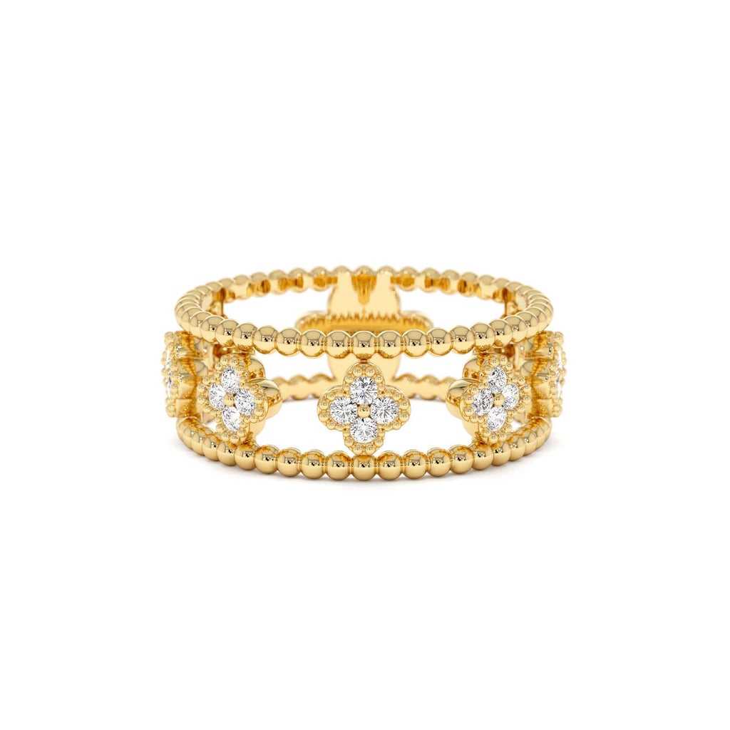 Double Band Diamond Clover Ring in 14K Gold — view 1