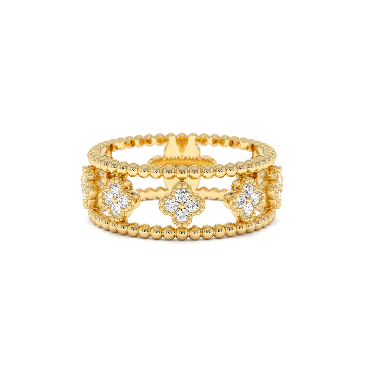 Double Band Diamond Clover Ring in 14K Gold — view 1