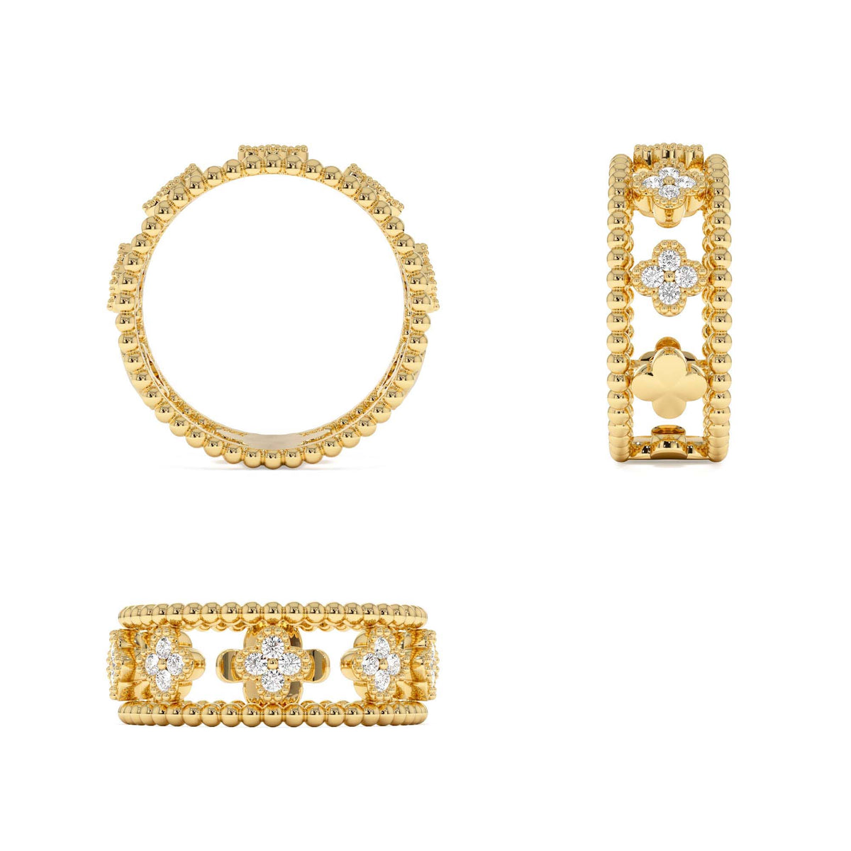 Double Band Diamond Clover Ring in 14K Gold — view 3