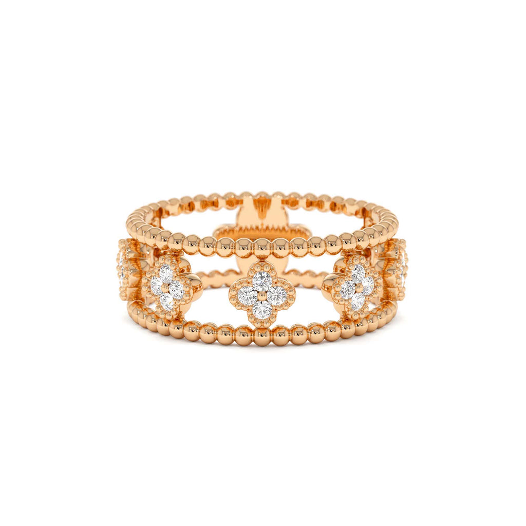 Double Band Diamond Clover Ring in 14K Gold — view 5