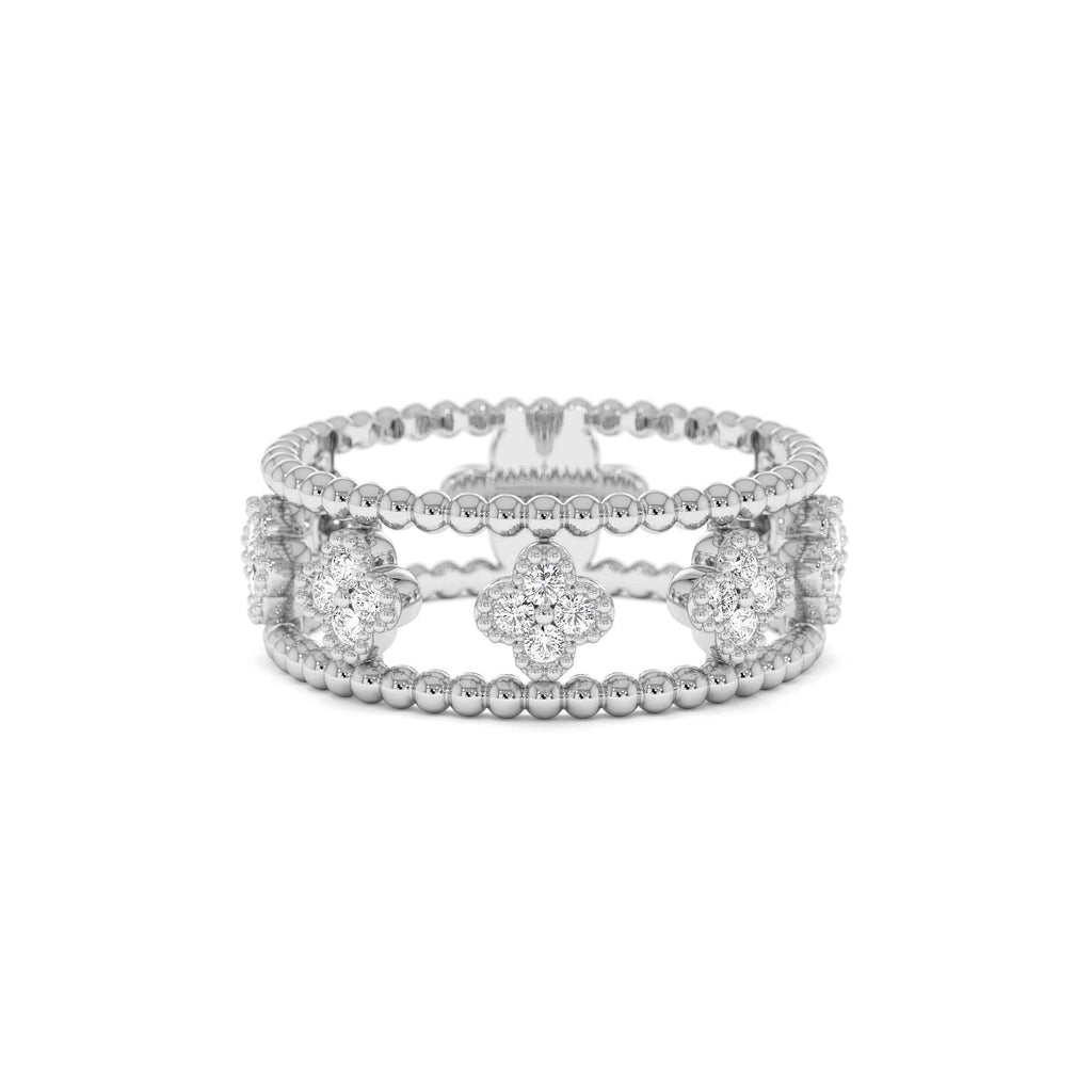 Double Band Diamond Clover Ring in 14K Gold — view 4