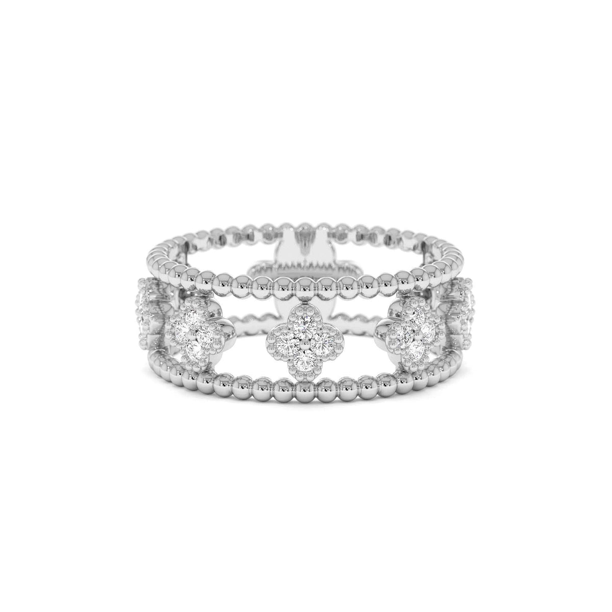 Double Band Diamond Clover Ring in 14K Gold — view 4