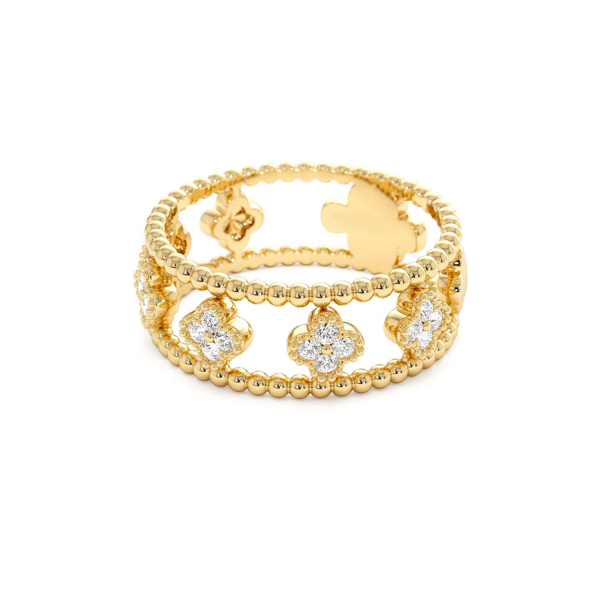 Double Band Diamond Clover Ring in 14K Gold — view 2