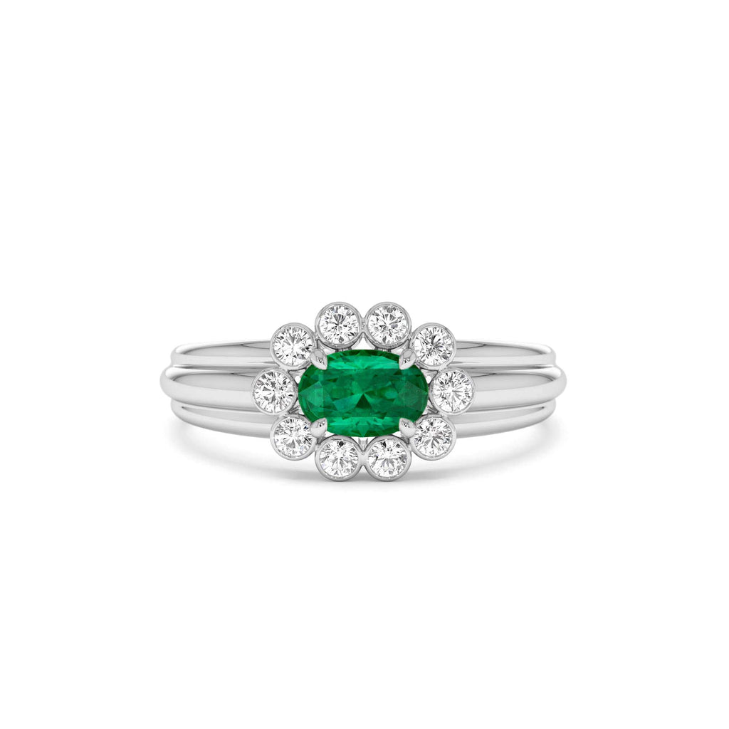 Oval Shaped Emerald with Bezel Hale Setting Ring in 14K Gold — view 4