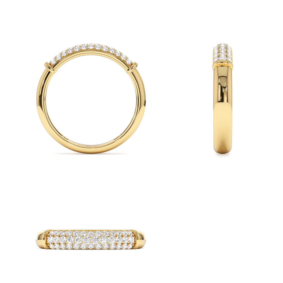 Three Row Diamond Pave Band in 14K Gold — view 3