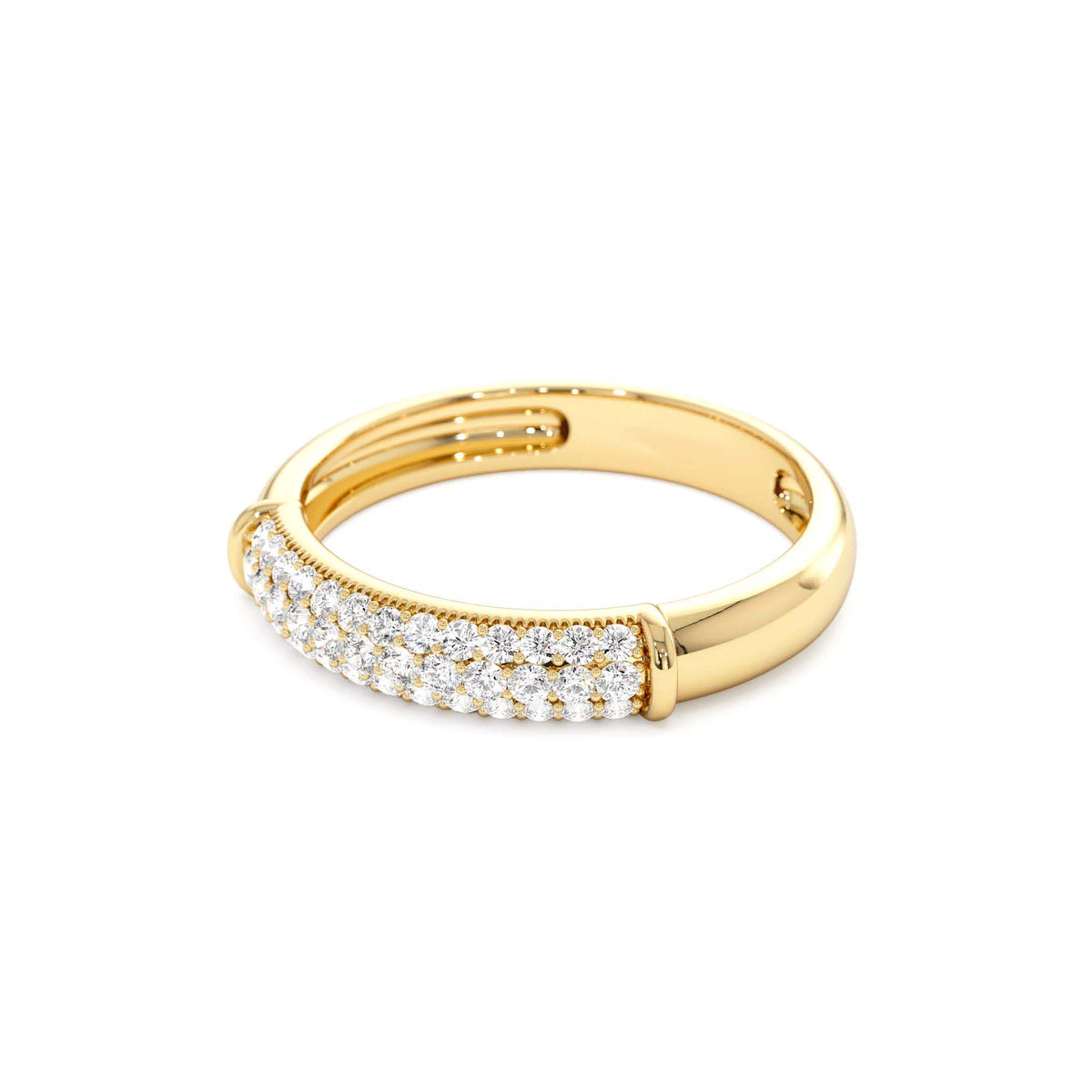 Three Row Diamond Pave Band in 14K Gold — view 2