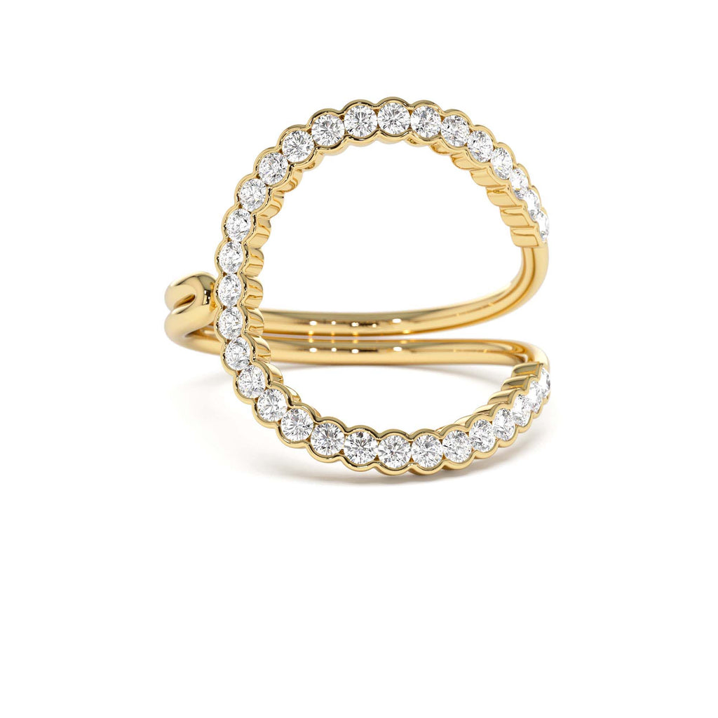 Unique Half Bezel Diamond Ring in 14K Gold — view 1