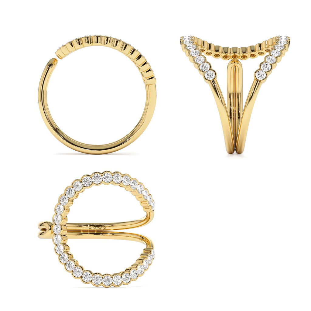 Unique Half Bezel Diamond Ring in 14K Gold — view 2