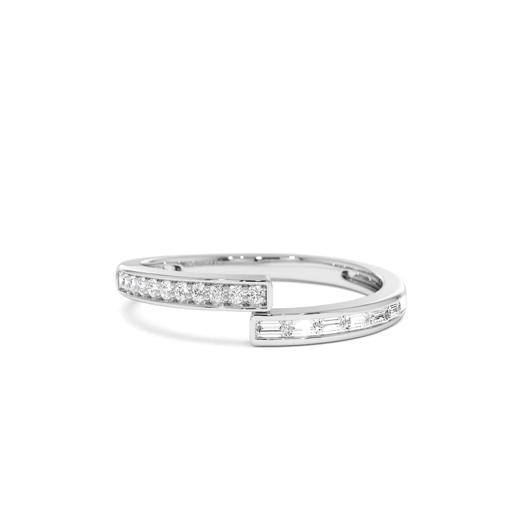 Baguette and Round Diamond Crossover Ring in 14K Gold — view 4