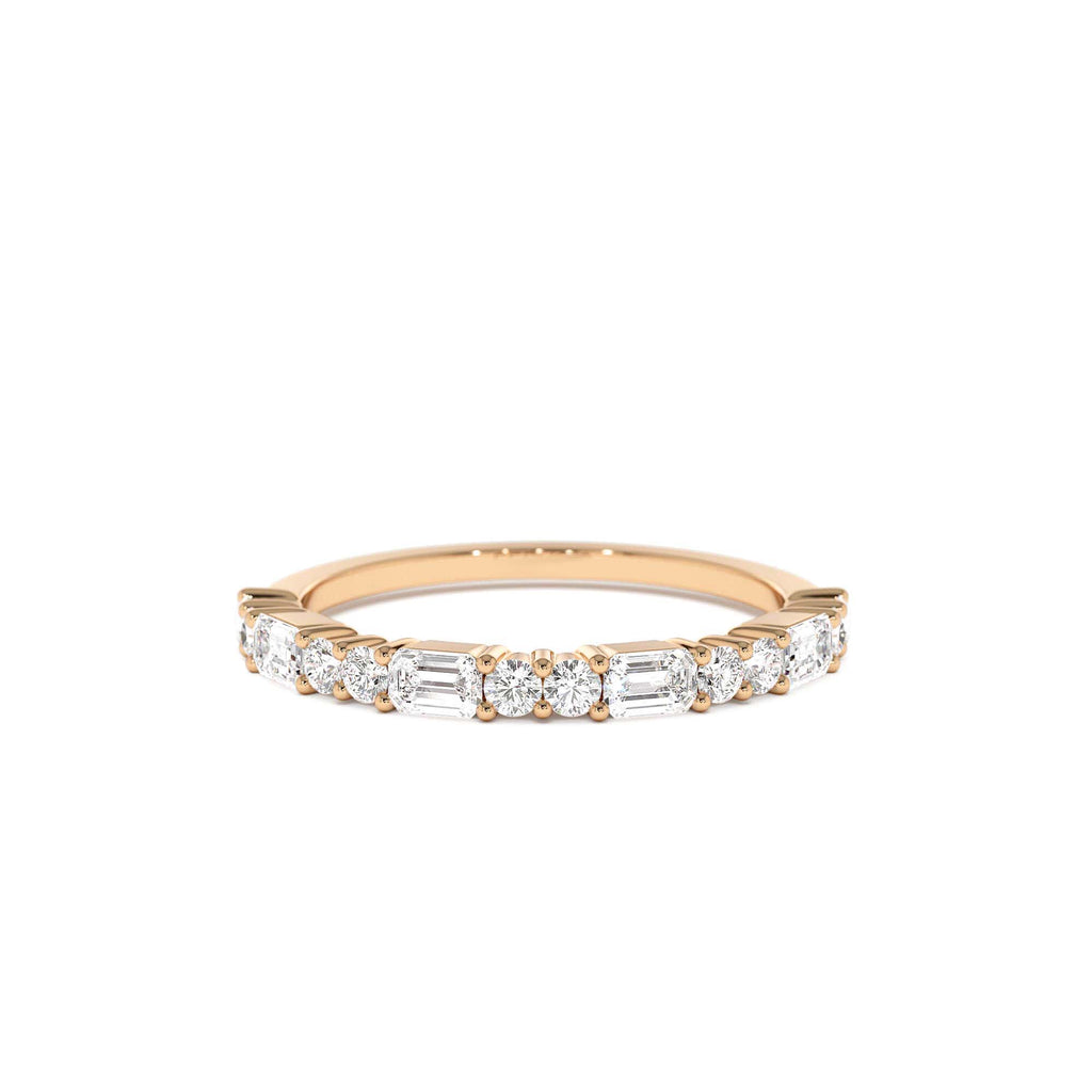 Alternating Emerald Cut and Round Diamond Ring in 14K Gold — view 5