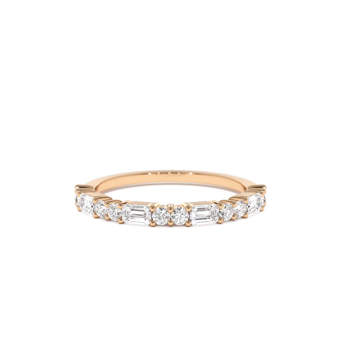 Alternating Emerald Cut and Round Diamond Ring in 14K Gold — view 5