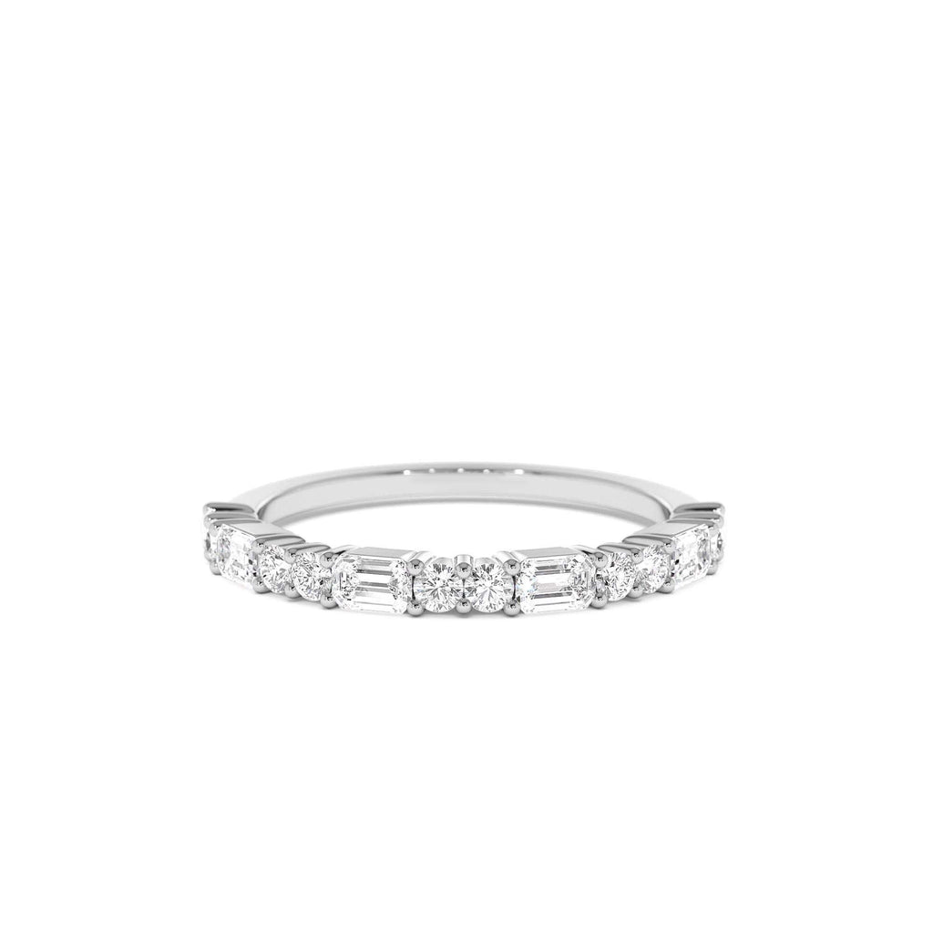 Alternating Emerald Cut and Round Diamond Ring in 14K Gold — view 4