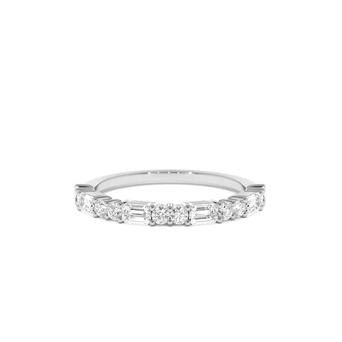 Alternating Emerald Cut and Round Diamond Ring in 14K Gold — view 4