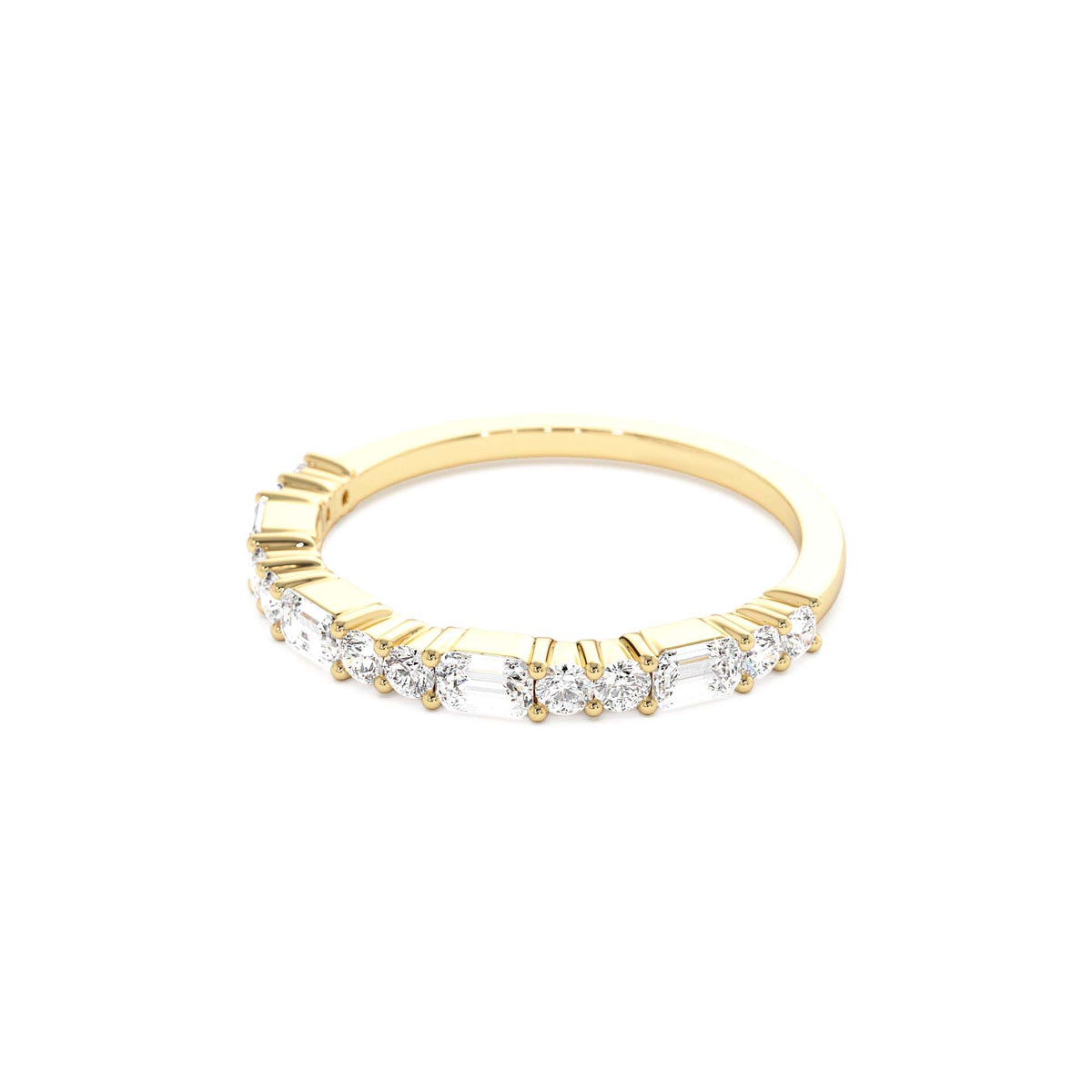 Alternating Emerald Cut and Round Diamond Ring in 14K Gold — view 2