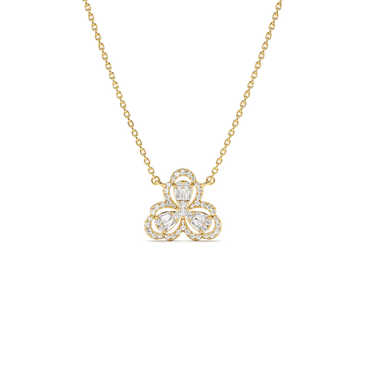 Clover Baguette Diamond Necklace in 14K Gold — view 1