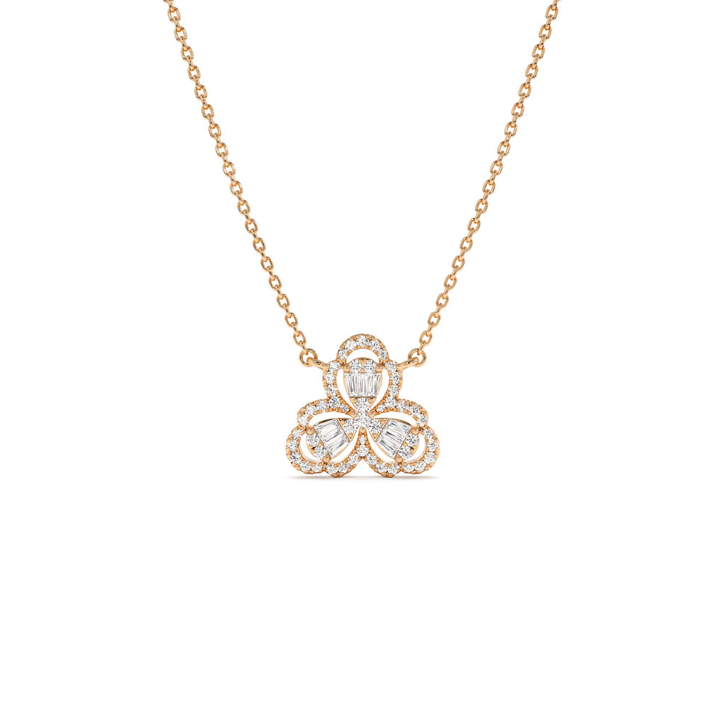 Clover Baguette Diamond Necklace in 14K Gold — view 3