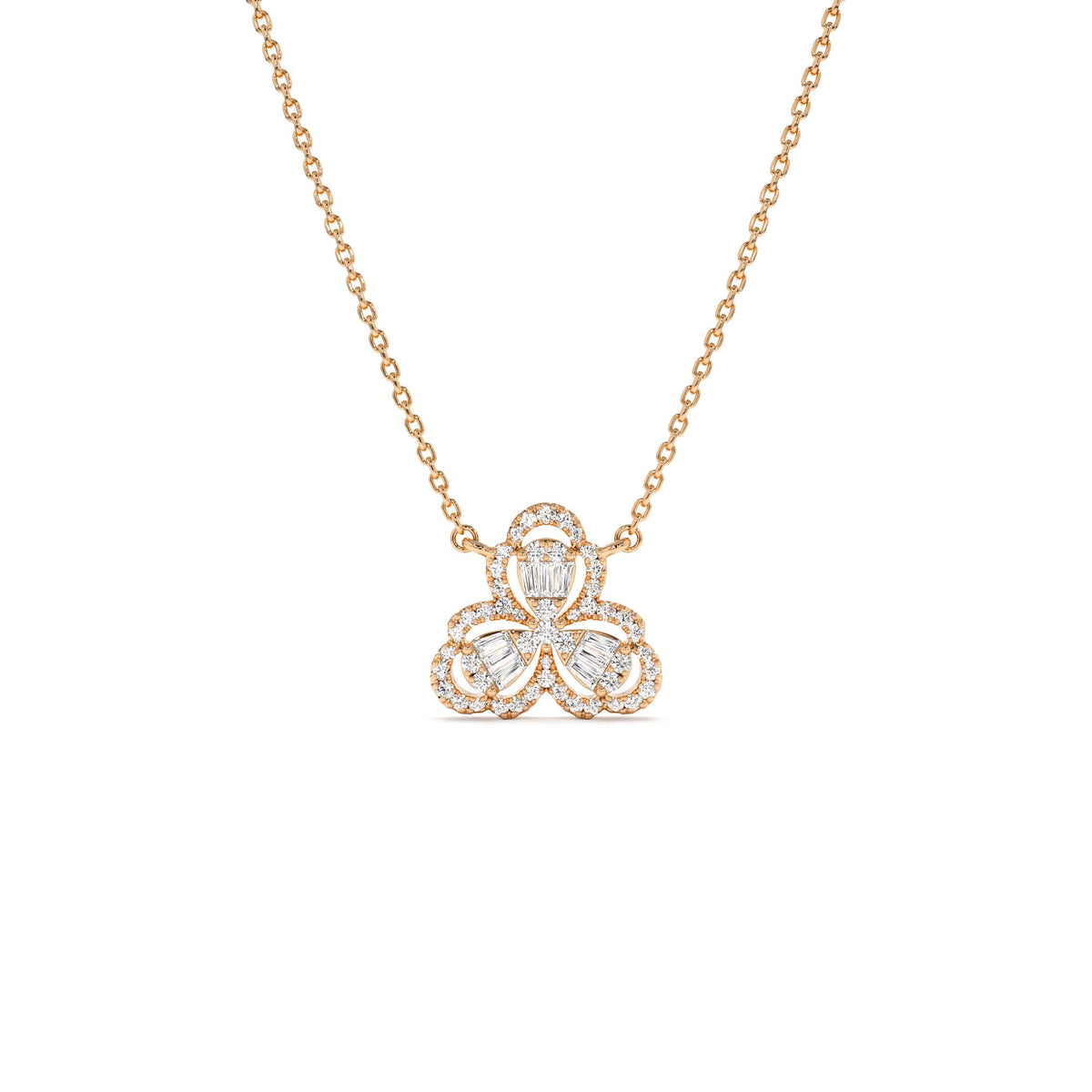 Clover Baguette Diamond Necklace in 14K Gold — view 3