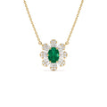 Oval Shape Emerald Necklace with Baguettes in 14K Gold — view 1