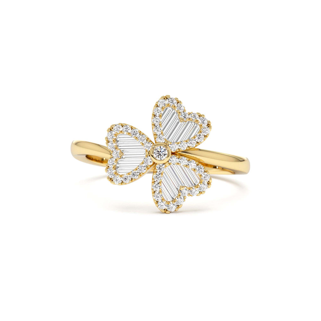 Baguette & Round Diamond Flower Ring in 14K Gold — view 1