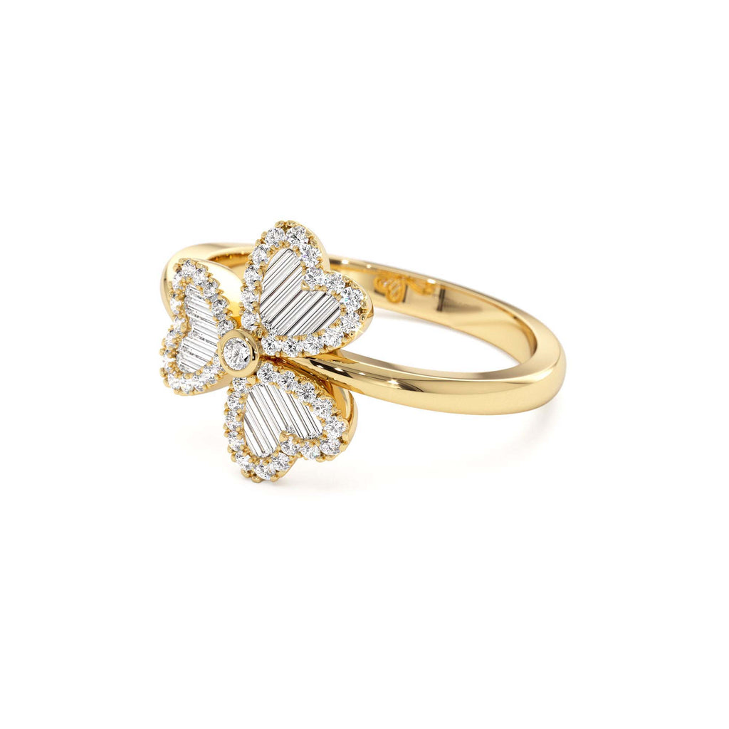 Baguette & Round Diamond Flower Ring in 14K Gold — view 2