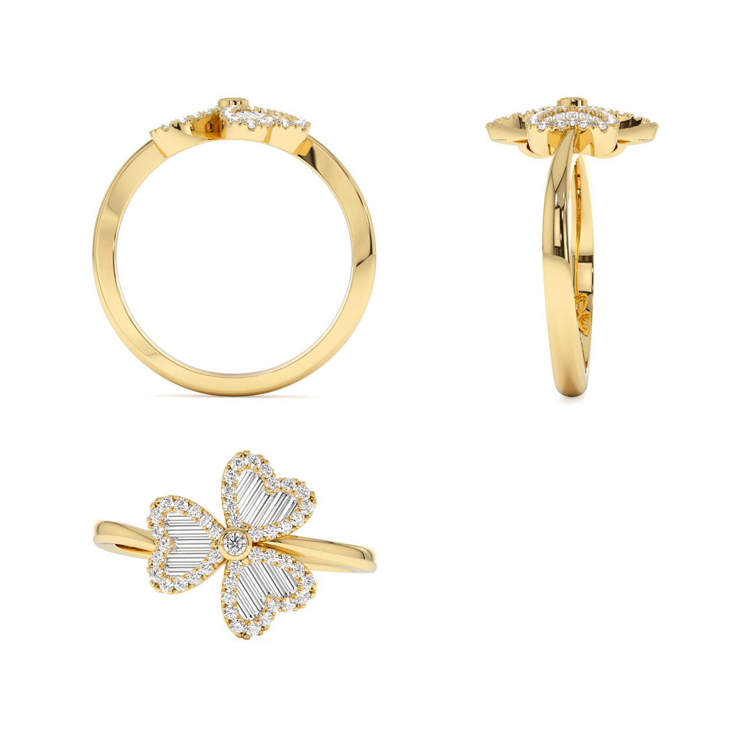 Baguette & Round Diamond Flower Ring in 14K Gold — view 3