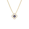 Sapphire Clover Necklace in Halo Setting in 14K Gold — view 1