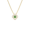 Emerald Clover Necklace in Halo Setting in 14K Gold — view 1