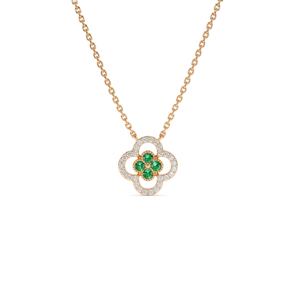Emerald Clover Necklace in Halo Setting in 14K Gold — view 3