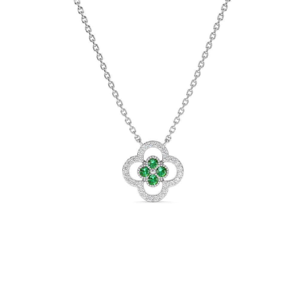 Emerald Clover Necklace in Halo Setting in 14K Gold — view 2