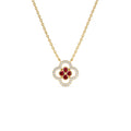 Ruby Clover Necklace in Halo Setting in 14K Gold — view 1