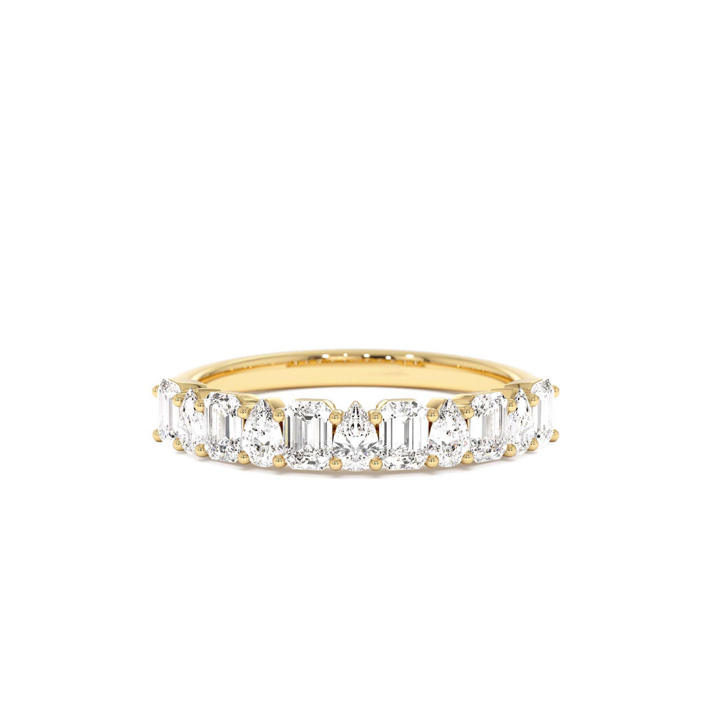 Emerald and Pear Shape Diamond Ring in 14K Gold — view 1