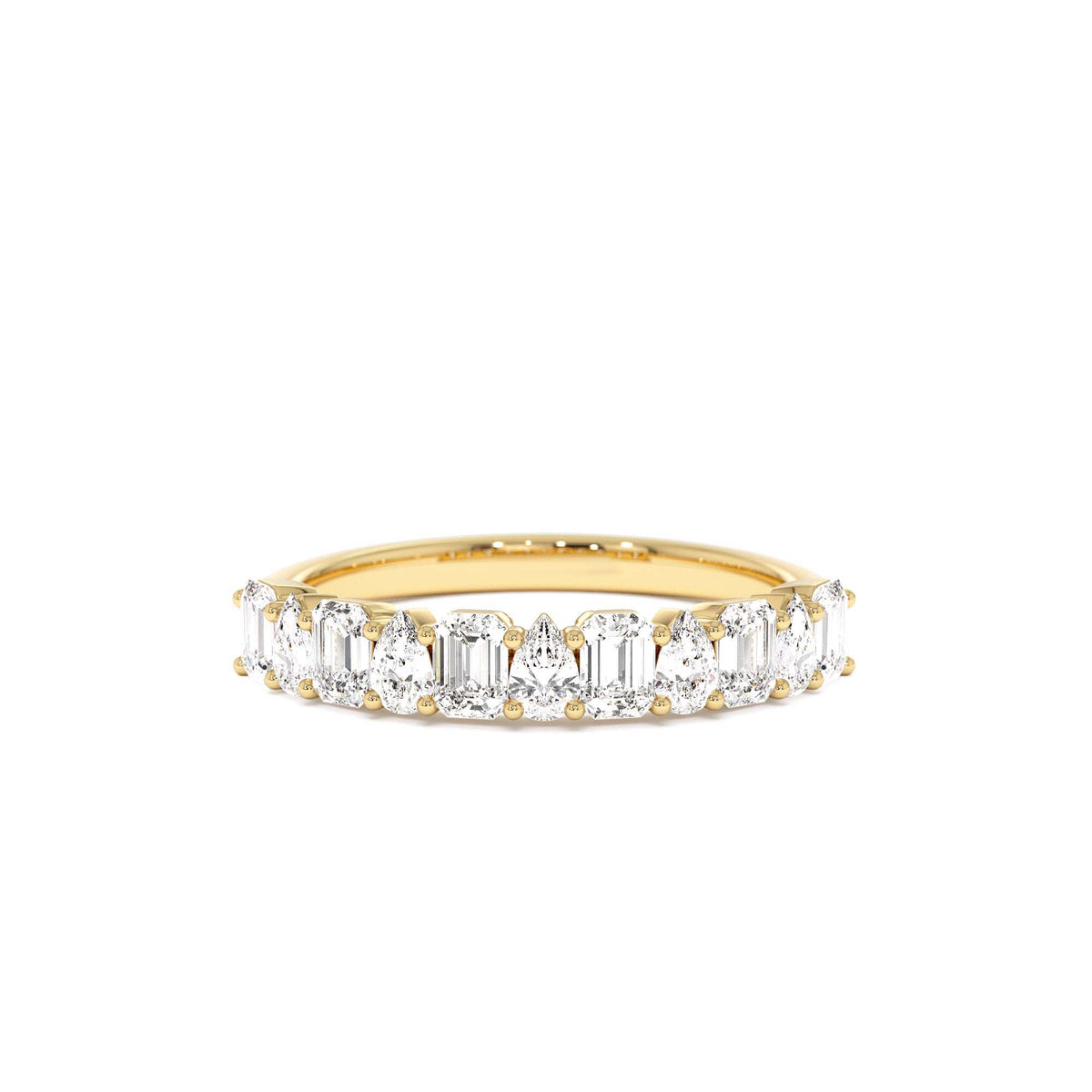 Emerald and Pear Shape Diamond Ring in 14K Gold — view 1