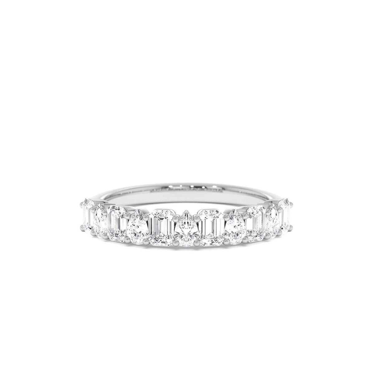 Emerald and Pear Shape Diamond Ring in 14K Gold — view 4