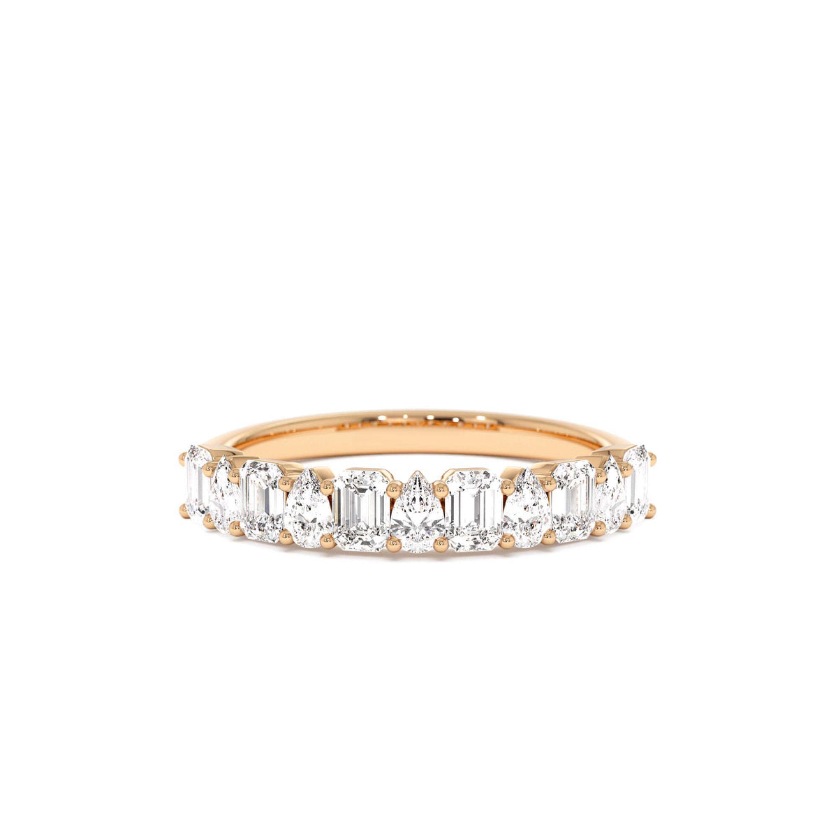 Emerald and Pear Shape Diamond Ring in 14K Gold — view 5