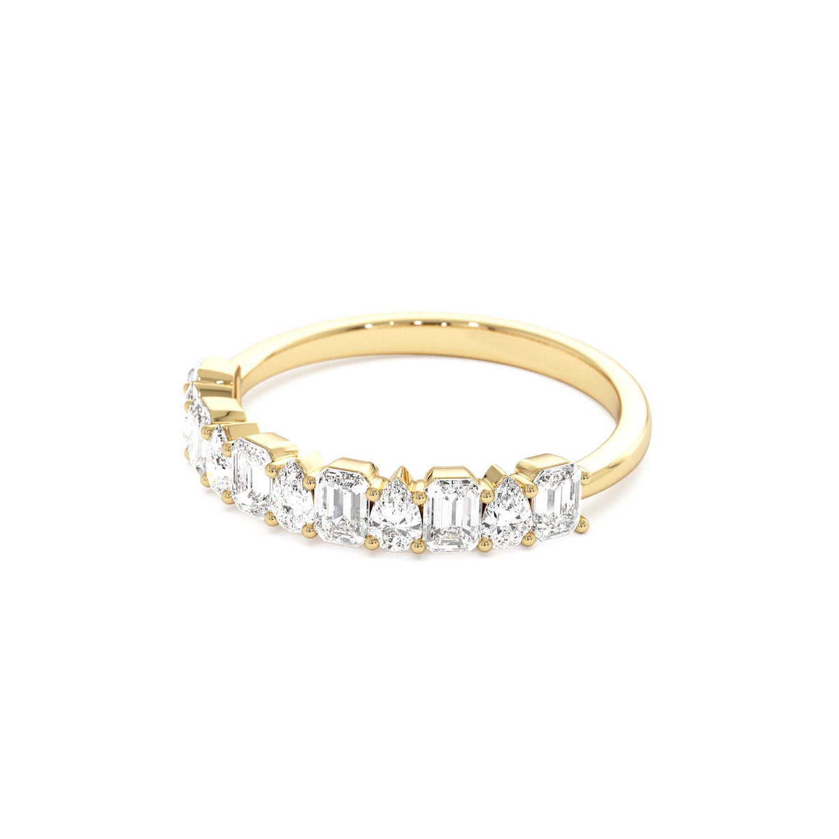 Emerald and Pear Shape Diamond Ring in 14K Gold — view 2