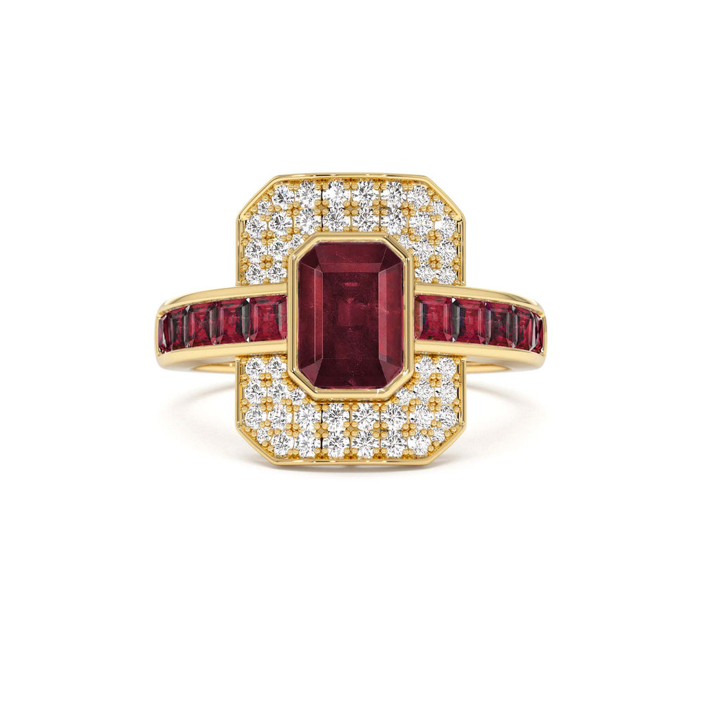 Unique Ruby and Diamond Art Deco Ring in 14K Gold — view 1