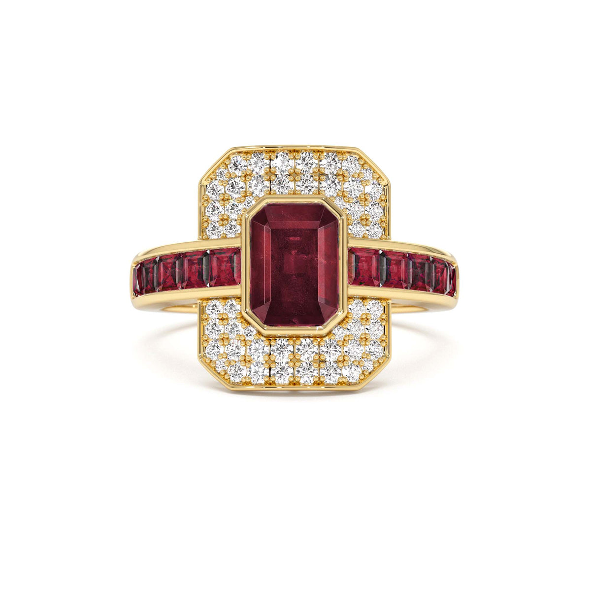 Unique Ruby and Diamond Art Deco Ring in 14K Gold — view 1